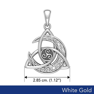 Trinity Knot with Celtic Crescent Moon and Triskele Solid White Gold Pendant WPD5885 - Jewelry